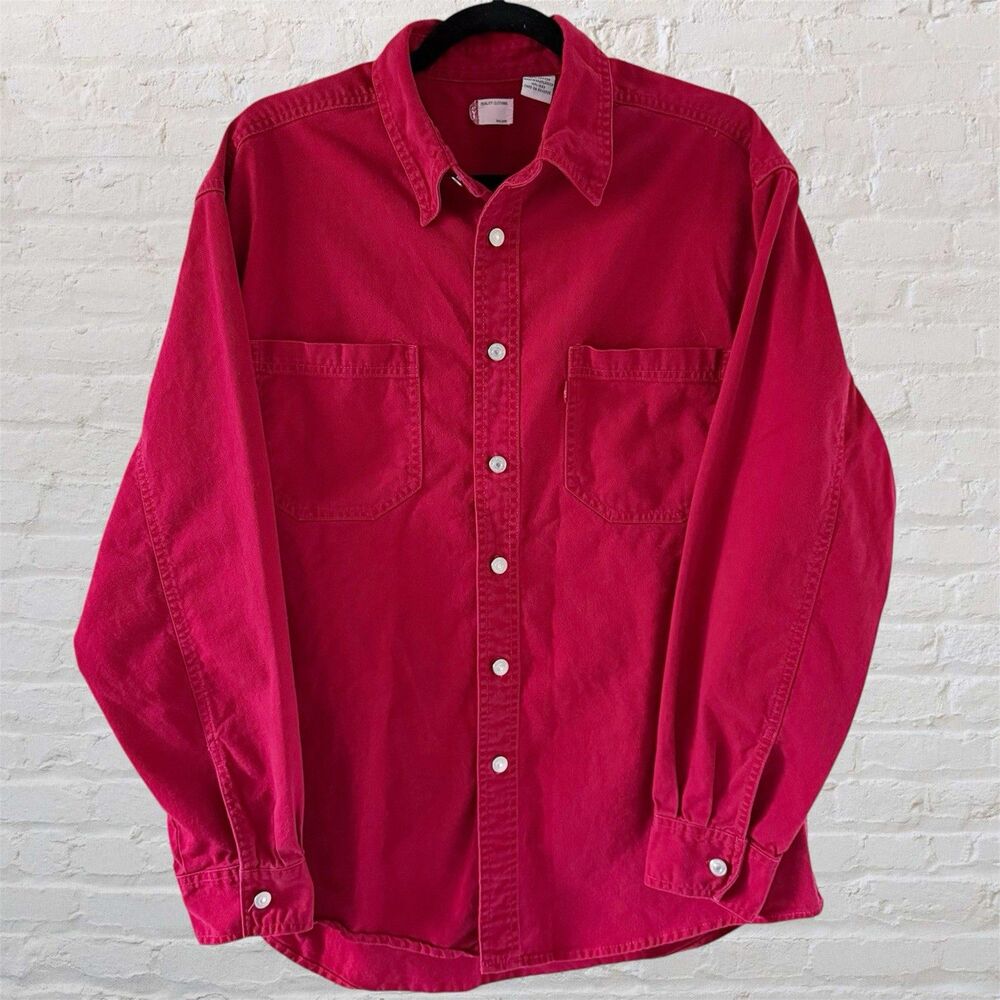 VTG Levi's Men's Medium Red Heavy Cotton Metal Button Front Work Shirt M Red Tab